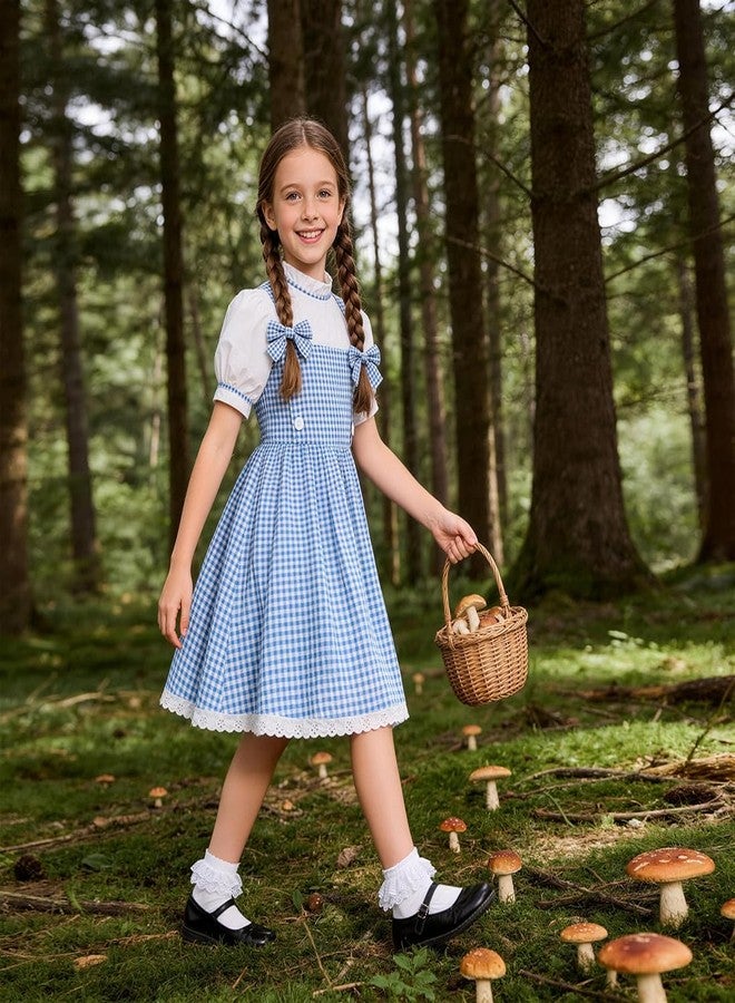 Davsolly Book Character Costume for Kids Blue Plaid Bubble Sleeve Dress for Girls Career Day Dress Up Birthday Gifts - Image 3