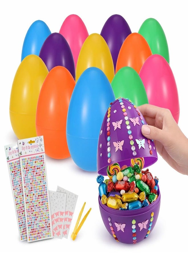 Festicy XXL Fillable Plastic Easter Eggs with Stickers | 12-Pack Large 3.9 x 5.9 in | Colorful Decorative Eggs for Indoor and Outdoor Décor & Egg Hunts - Image 1