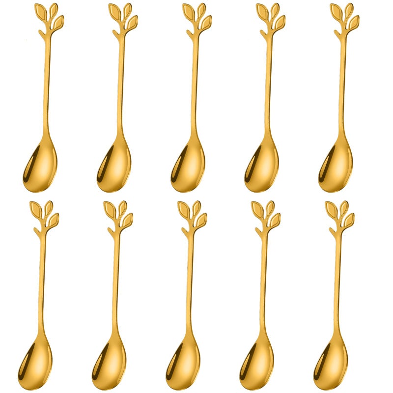 AnSaw Elegant Gold Leaf Coffee Spoons  10Piece 47 Mini Stainless Steel Espresso  Dessert Tea Spoons Perfect for Demitasse  Small Servings