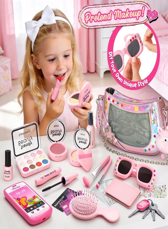 Toylink Toddler Purse for Little Girls, Pretend Play Makeup Toy Set for Toddlers 3-5 with Plushie/ Phone/ Wallet, My First Kids Purse Princess Birthday Gifts for 3 4 5 6 7 8 Year Old Baby Girls - Image 3