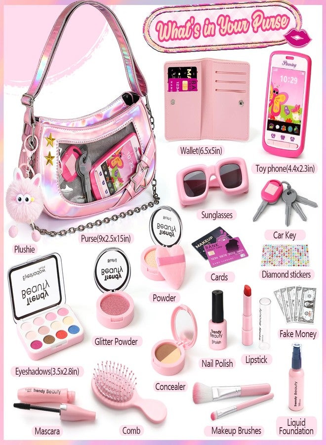 Toylink Toddler Purse for Little Girls, Pretend Play Makeup Toy Set for Toddlers 3-5 with Plushie/ Phone/ Wallet, My First Kids Purse Princess Birthday Gifts for 3 4 5 6 7 8 Year Old Baby Girls - Image 5