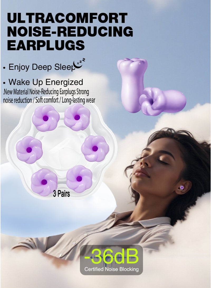 EARMOR E06 Purple Floral Sleep Earplugs, Nano‑Soft Foam + AirSkin, 36 dB SNR, ~60s Slow‑Rebound, Side‑Sleeper Comfort, Reusable, Single Size (3 Pairs), Small Fit for Women & Kids, Quiet Focus for Sleep/Work/Study/Travel/Festivals, Exquisite Packaging, Beautiful Box — Ideal Gift for Ramadan, Valentine’s Day, Mother’s Day - Image 3