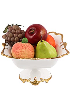 Life Smile LIFE SMILE Round Bone China Serving Bowl With Gold Stand  - Fruit Basket For Fruit Vegetable Storage Snack Nuts Cake Dessert  - Image 1