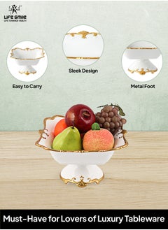 Life Smile LIFE SMILE Round Bone China Serving Bowl With Gold Stand  - Fruit Basket For Fruit Vegetable Storage Snack Nuts Cake Dessert  - Image 4