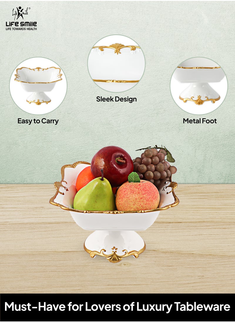 Life Smile LIFE SMILE Round Bone China Serving Bowl With Gold Stand  - Fruit Basket For Fruit Vegetable Storage Snack Nuts Cake Dessert  - Image 4