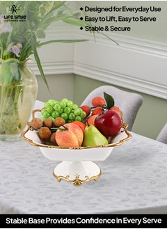 Life Smile LIFE SMILE Round Bone China Serving Bowl With Gold Stand  - Fruit Basket For Fruit Vegetable Storage Snack Nuts Cake Dessert  - Image 5