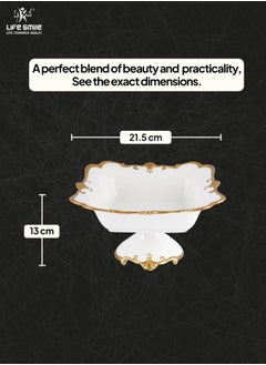 Life Smile LIFE SMILE Round Bone China Serving Bowl With Gold Stand  - Fruit Basket For Fruit Vegetable Storage Snack Nuts Cake Dessert  - Image 3
