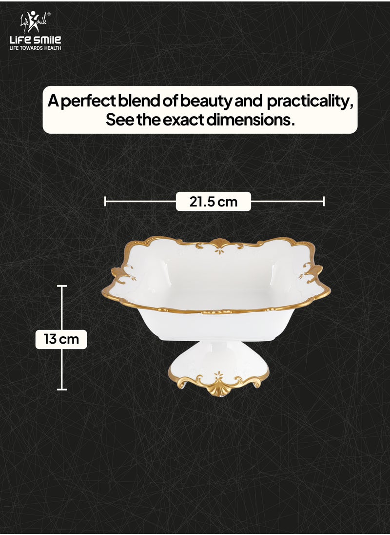 Life Smile LIFE SMILE Round Bone China Serving Bowl With Gold Stand  - Fruit Basket For Fruit Vegetable Storage Snack Nuts Cake Dessert  - Image 3