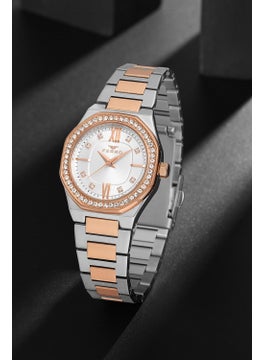 FERRO Women's Silver-Rose Color Stone Wristwatch + Original Guaranteed Bracelet with Gift  - Image 1