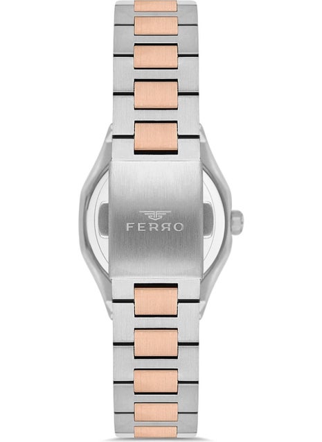 FERRO Women's Silver-Rose Color Stone Wristwatch + Original Guaranteed Bracelet with Gift  - Image 3