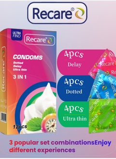 Recare Newly Elevated Natural Intimacy Enhancers - 4 Pieces Each of Textured, Sustained Enjoyment, and Barely Noticeable Varieties, 12-Piece Exquisite Set  - Image 1