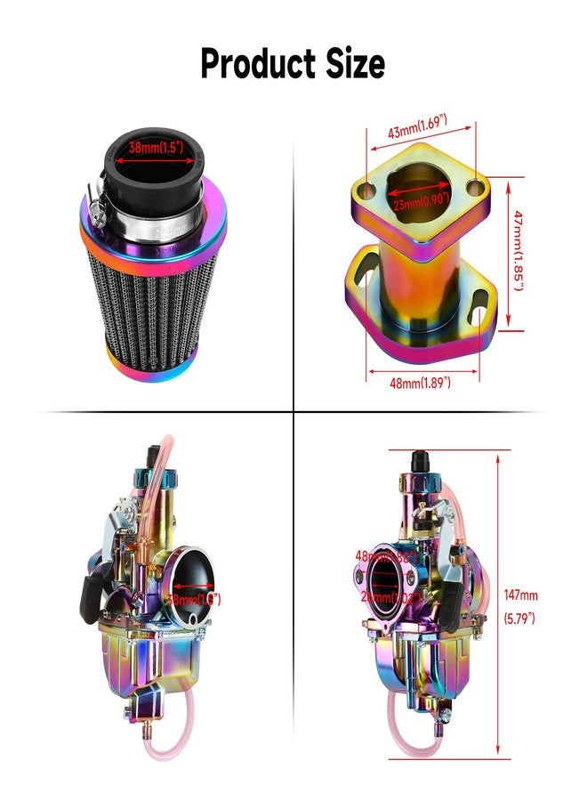 FVRITO VM22 Carburetor Carb Exhaust Pipe Muffler Stage 2 Kit for Predator 212cc Coleman CT200U CT200U-EX BT200X Mini Bike KT196 Go Kart Baja MB200 196cc GX160 GX200 Engine Performance Parts Rainbow - Image 5