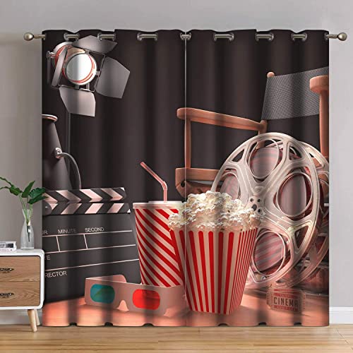 Jekeno Movie Theater Blackout Curtains Movie Theater Theme Print Home Bedroom Living Room Decor Sunlight Blocking Grommet Window Drapes 2 Panel Set 52x84