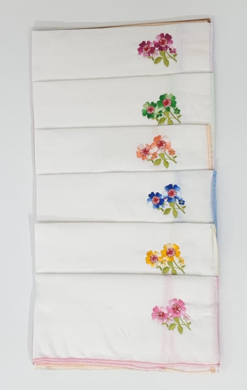 ANVIK Women/Lady Cotton Embroidery Floral Handkerchief .Hanky for Kids Girls for School Size 33cm by 33 cm (White) Pack of 6 - Image 5