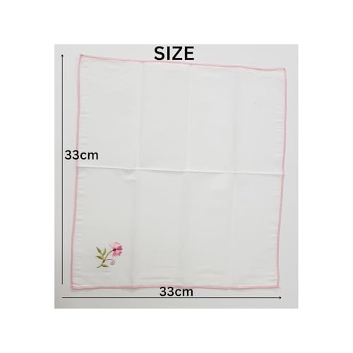 ANVIK Women/Lady Cotton Embroidery Floral Handkerchief .Hanky for Kids Girls for School Size 33cm by 33 cm (White) Pack of 6 - Image 2