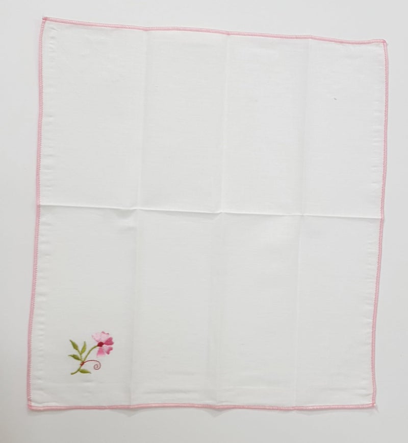 ANVIK Women/Lady Cotton Embroidery Floral Handkerchief .Hanky for Kids Girls for School Size 33cm by 33 cm (White) Pack of 6 - Image 4