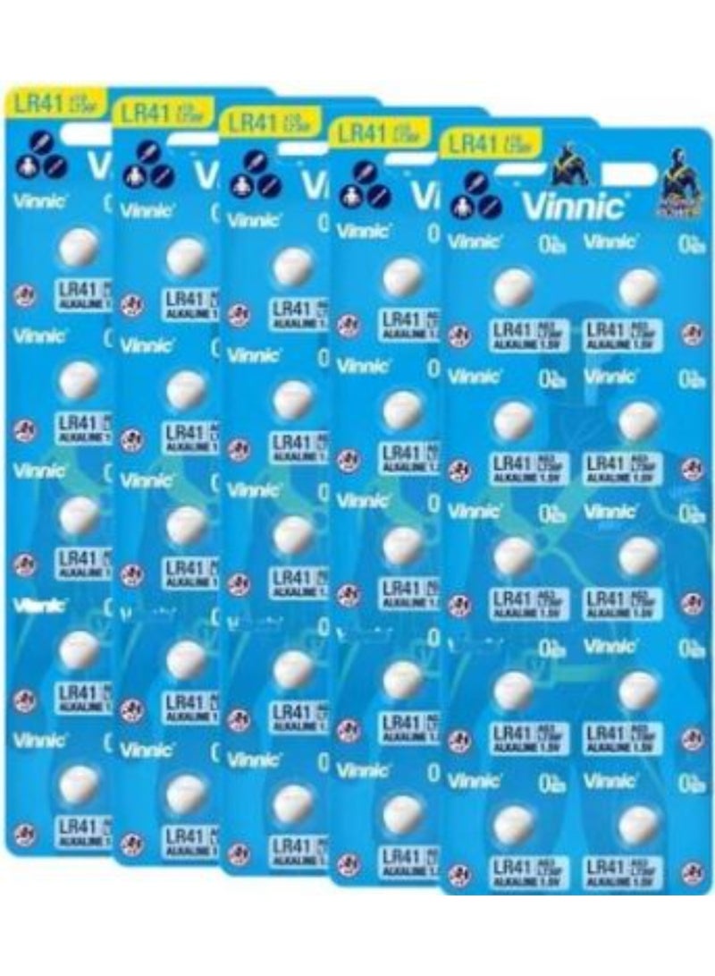 50 بطارية قلوية Vinnic AG3 (L736F) (LR41) بجهد 1.5 فولت وخالية من الزئبق (0% Hg)