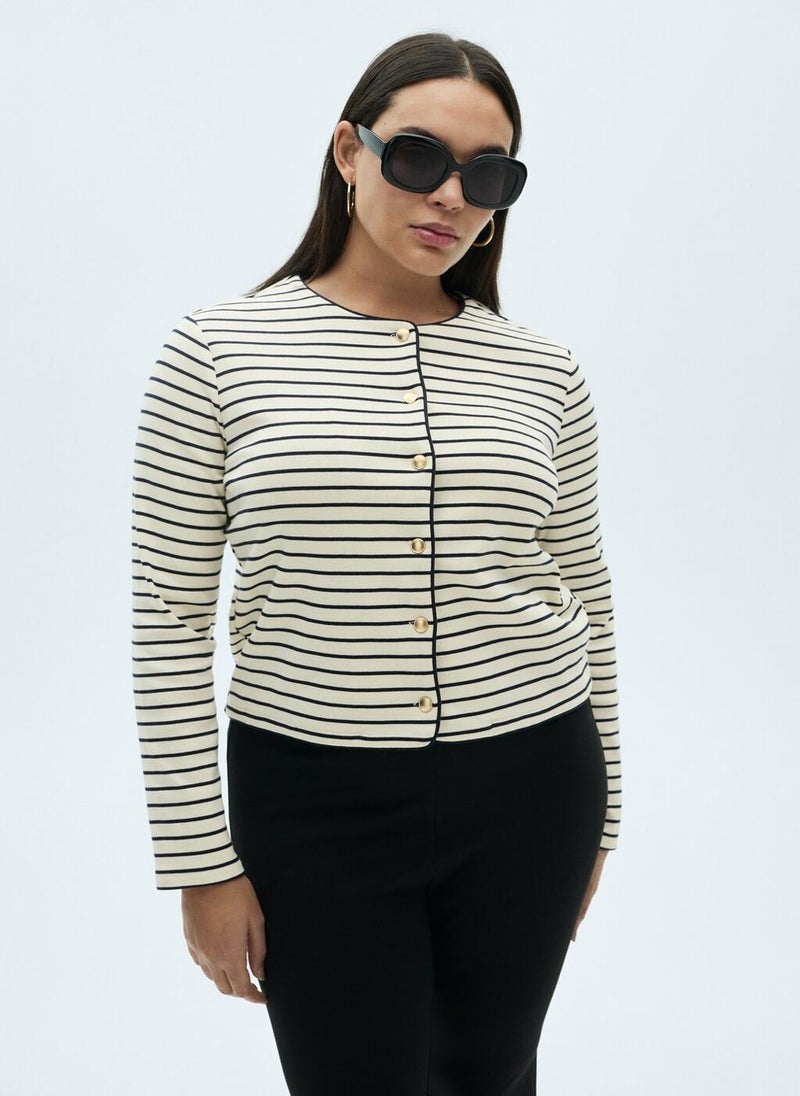 MANGO Casual Stripped Crew Neck Cardigan  - Image 1