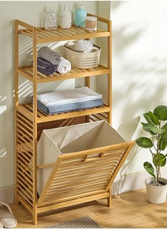 JOMILA Byroce Bamboo Tilt Out Laundry Hamper with Shelves 3-Tier Storage Shelf with Removable Laundry Basket & Handle Tower Hamper Cabinet Organizer for Bathroom Bedroom Laundry Room Living Room  - Image 5