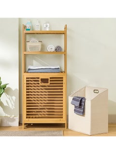 JOMILA Byroce Bamboo Tilt Out Laundry Hamper with Shelves 3-Tier Storage Shelf with Removable Laundry Basket & Handle Tower Hamper Cabinet Organizer for Bathroom Bedroom Laundry Room Living Room  - Image 3