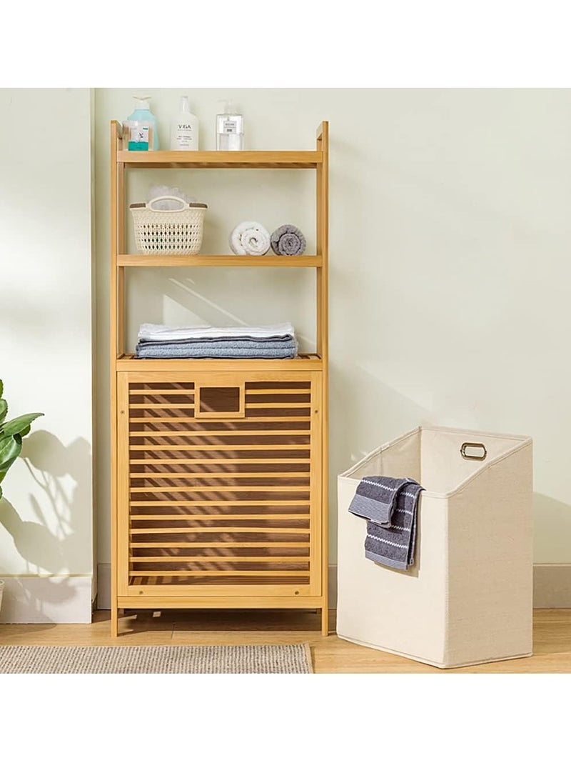 JOMILA Byroce Bamboo Tilt Out Laundry Hamper with Shelves 3-Tier Storage Shelf with Removable Laundry Basket & Handle Tower Hamper Cabinet Organizer for Bathroom Bedroom Laundry Room Living Room  - Image 3