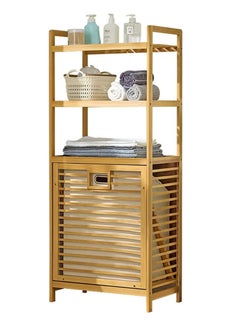 JOMILA Byroce Bamboo Tilt Out Laundry Hamper with Shelves 3-Tier Storage Shelf with Removable Laundry Basket & Handle Tower Hamper Cabinet Organizer for Bathroom Bedroom Laundry Room Living Room  - Image 2