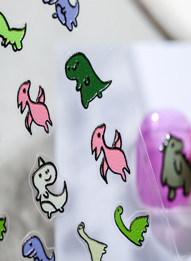 Dedyel Cute Nail Stickers 5D Embossed Cartoon Dinosaur Kawaii Animal Self-Adhesive Nail Decals for Women Girls Kids Nail Art Decoration - Image 3