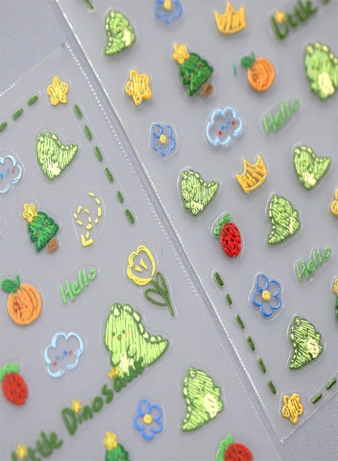 Dedyel Cute Nail Stickers 5D Embossed Cartoon Dinosaur Kawaii Animal Self-Adhesive Nail Decals for Women Girls Kids Nail Art Decoration - Image 5