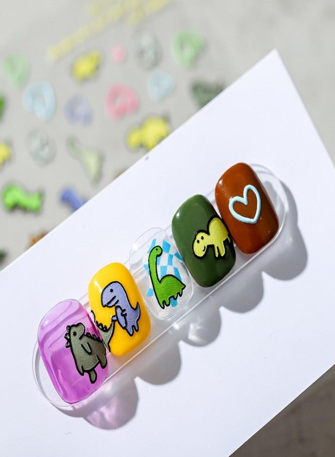 Dedyel Cute Nail Stickers 5D Embossed Cartoon Dinosaur Kawaii Animal Self-Adhesive Nail Decals for Women Girls Kids Nail Art Decoration - Image 2