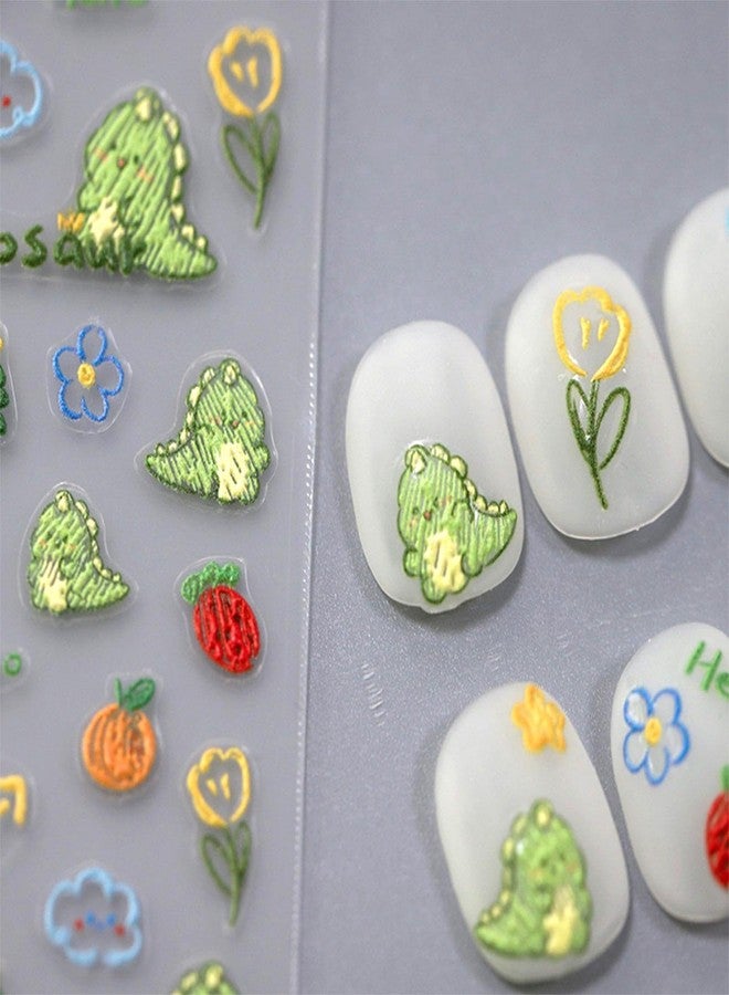Dedyel Cute Nail Stickers 5D Embossed Cartoon Dinosaur Kawaii Animal Self-Adhesive Nail Decals for Women Girls Kids Nail Art Decoration - Image 4