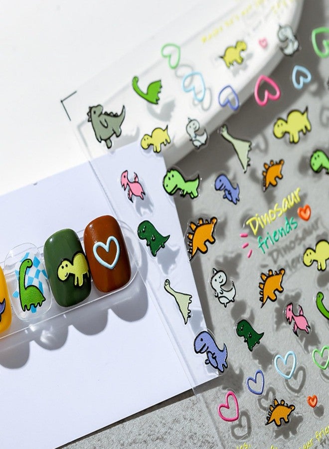 Dedyel Cute Nail Stickers 5D Embossed Cartoon Dinosaur Kawaii Animal Self-Adhesive Nail Decals for Women Girls Kids Nail Art Decoration - Image 1