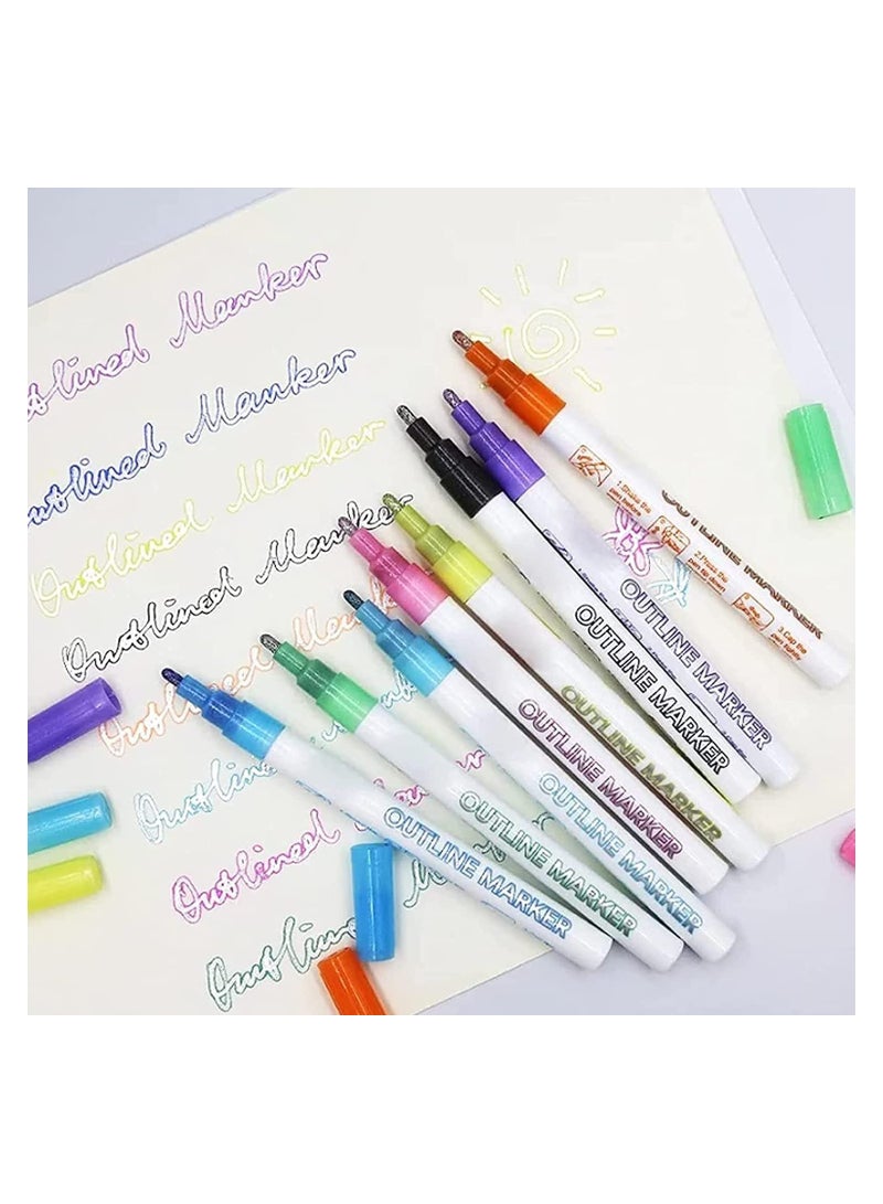 SYOSI 8 Color Outline Markers Double Line Shimmer Markers Super Squiggles Glitter Metallic Markers Shimmer Outline Markers For Art Drawing Writing Greeting Cards DIY Scrapbook Crafts - Image 2