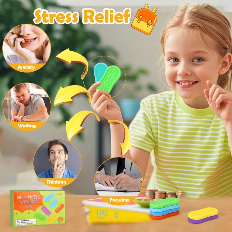 بوسوها Busoha Silicone Magnetic Fidget Slider Toys - تخفيف القلق الحجري الحجري ألعاب السفر لتهدئة التوحد الإجهاد وهدايا اضطراب فرط الحركة ونقص الانتباه للرجال البالغين الفتيات الفتيات - Image 5