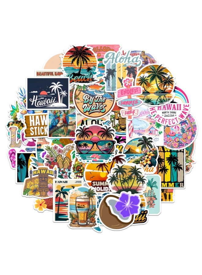 50 Pcs Summer Beach Stickers Pack Hawaii Graffiti Vinyl Stickers for Scrapbook Journaling Laptop Bumper Skateboard Water Bottles Computer Phone Hard hat - Image 1