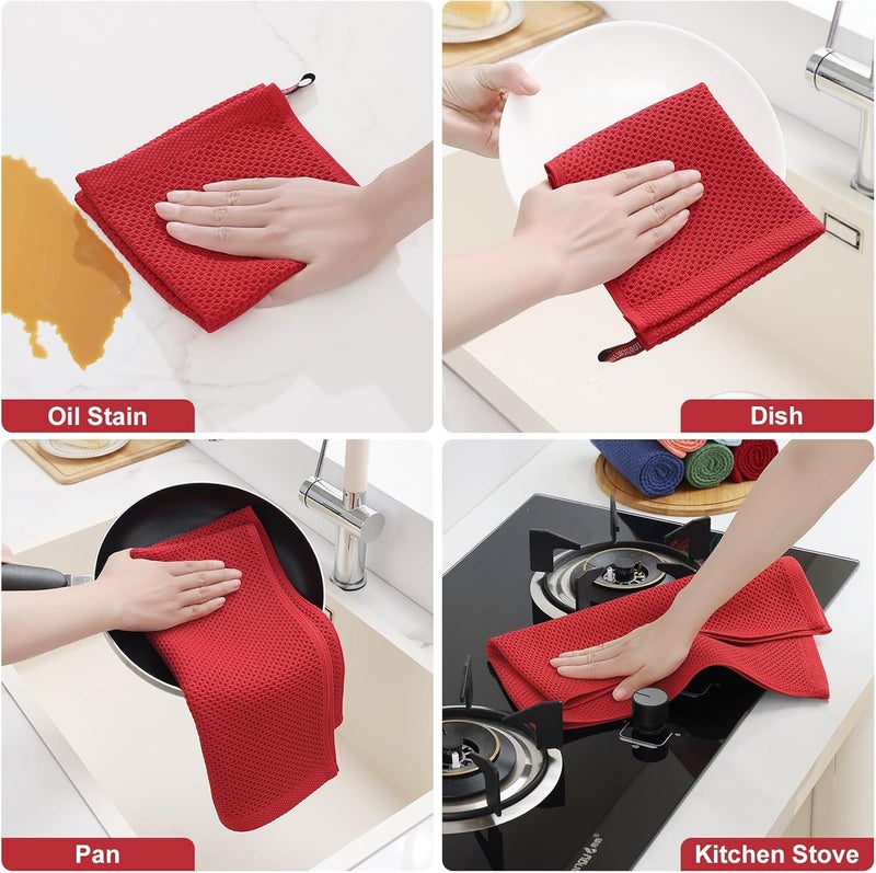 Homaxy 100% Cotton Kitchen Towels and Dishcloths Set, 12 x 12 Inches and 13 x 28 Inches, Set of 16 Bulk Kitchen Towels Set, Ultra Soft Absorbent Dish Cloths for Washing Dishes, Red - Image 5