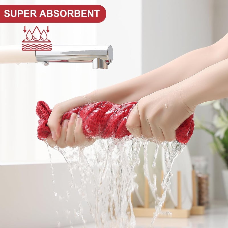 Homaxy 100% Cotton Kitchen Towels and Dishcloths Set, 12 x 12 Inches and 13 x 28 Inches, Set of 16 Bulk Kitchen Towels Set, Ultra Soft Absorbent Dish Cloths for Washing Dishes, Red - Image 3