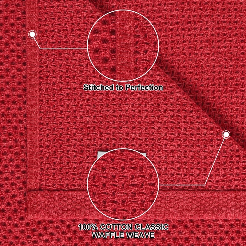 Homaxy 100% Cotton Kitchen Towels and Dishcloths Set, 12 x 12 Inches and 13 x 28 Inches, Set of 16 Bulk Kitchen Towels Set, Ultra Soft Absorbent Dish Cloths for Washing Dishes, Red - Image 2