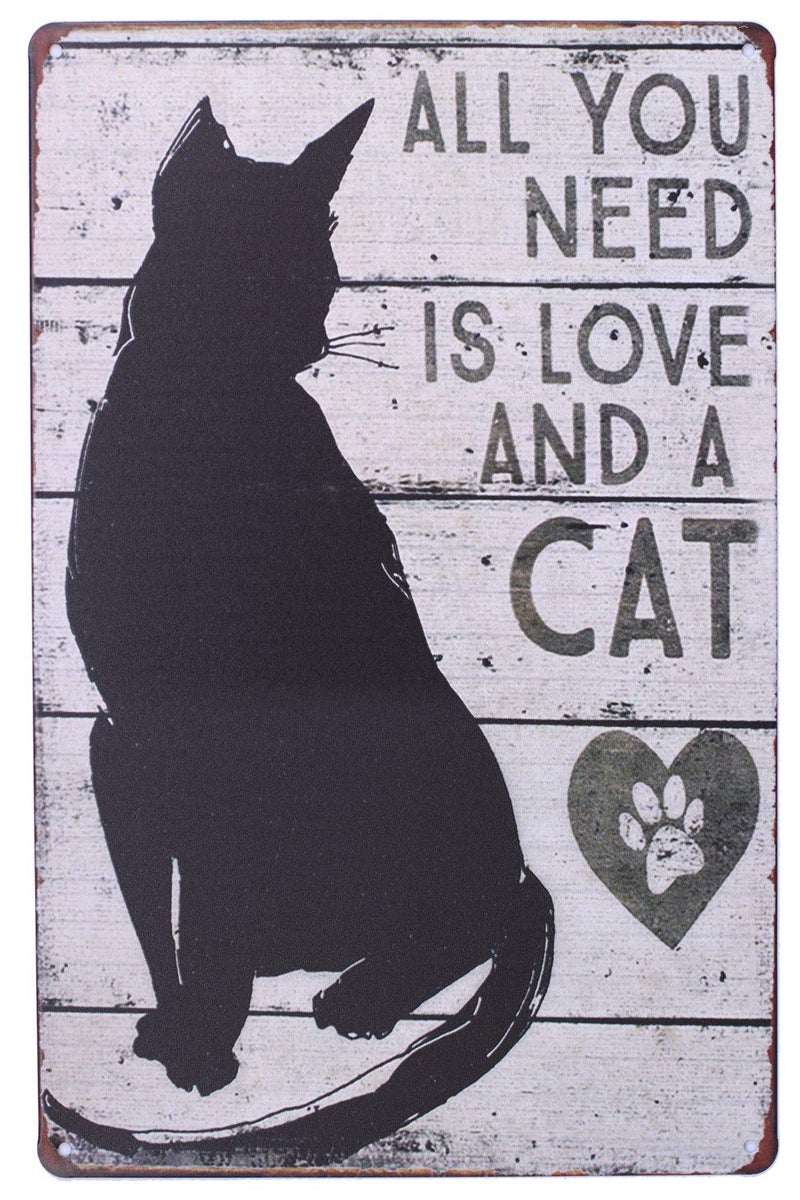 SUMIK All You Need is Love and a Cat, Metal Tin Sign, Vintage Art Poster Plaque Home Wall Decor - Image 1