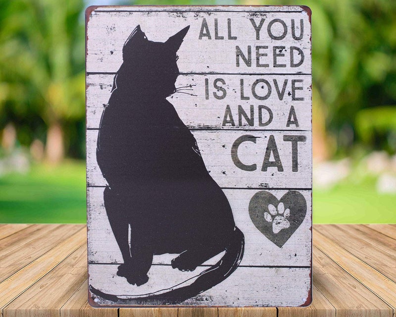 SUMIK All You Need is Love and a Cat, Metal Tin Sign, Vintage Art Poster Plaque Home Wall Decor - Image 2