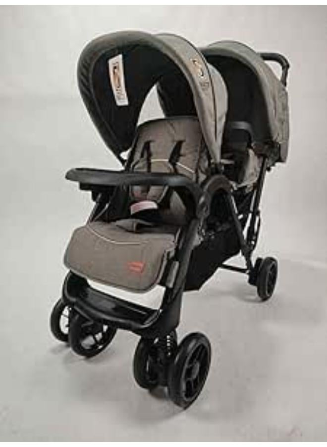 Foldable Double Seat Tandem Stroller with Adjustable Backrest