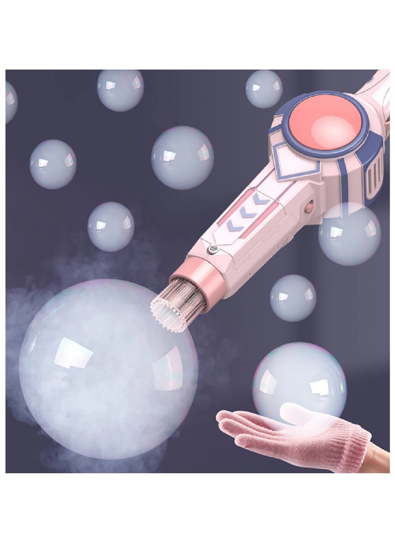 null - Elastic Fog Bubble Machine Magic USB Charging Wand with Gloves Pink - Image 1