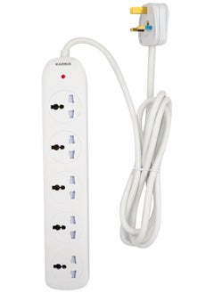 KADRIS Power Strips N5DS Extension Cord with 5 way Outlets, Charging Socket with 2 meter Heat resistant  Extension Cord (White) ESMA approved  - Image 1
