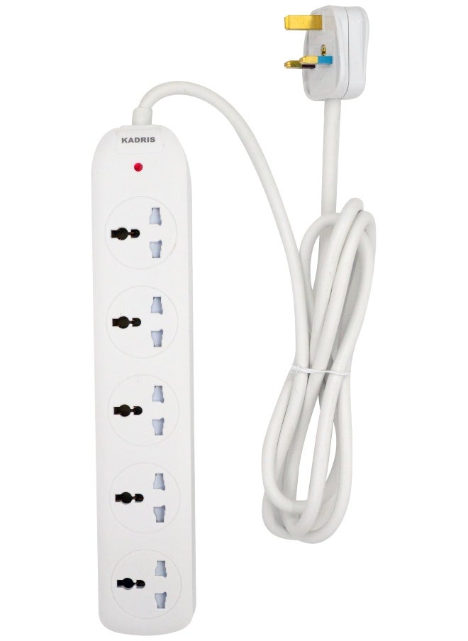 KADRIS Power Strips N5DS Extension Cord with 5 way Outlets, Charging Socket with 2 meter Heat resistant  Extension Cord (White) ESMA approved  - Image 1