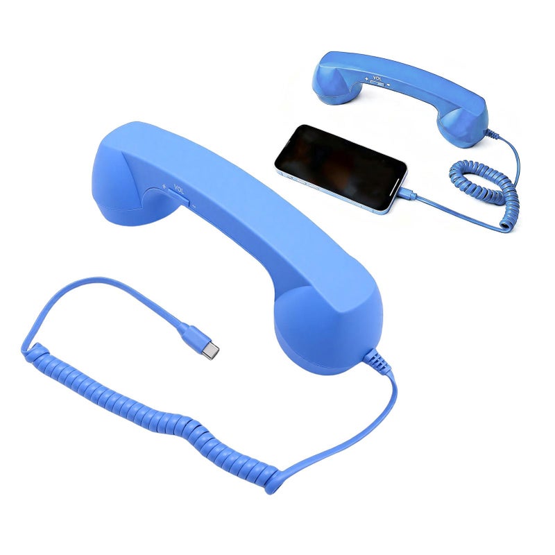 Retro Wired Telephone Handset Blue With Hifi Speaker Noise Cancelling Mic For Smartphones Tablets - Image 5