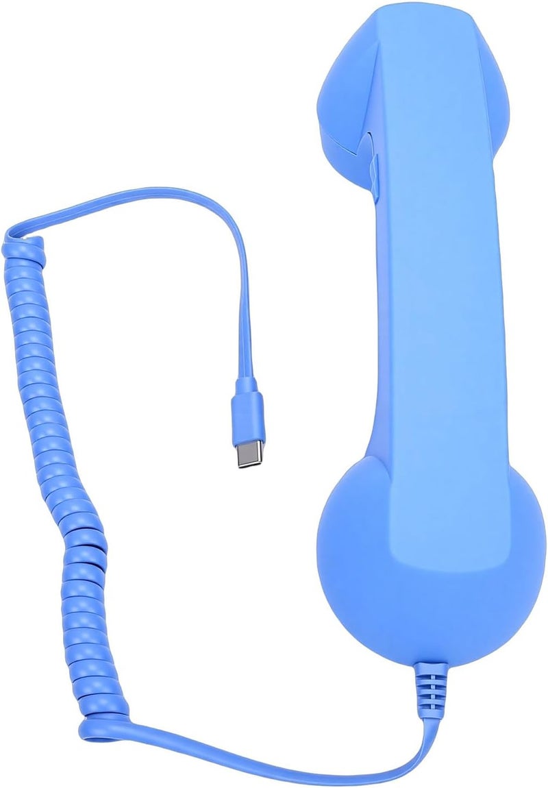 Retro Wired Telephone Handset Blue With Hifi Speaker Noise Cancelling Mic For Smartphones Tablets - Image 1