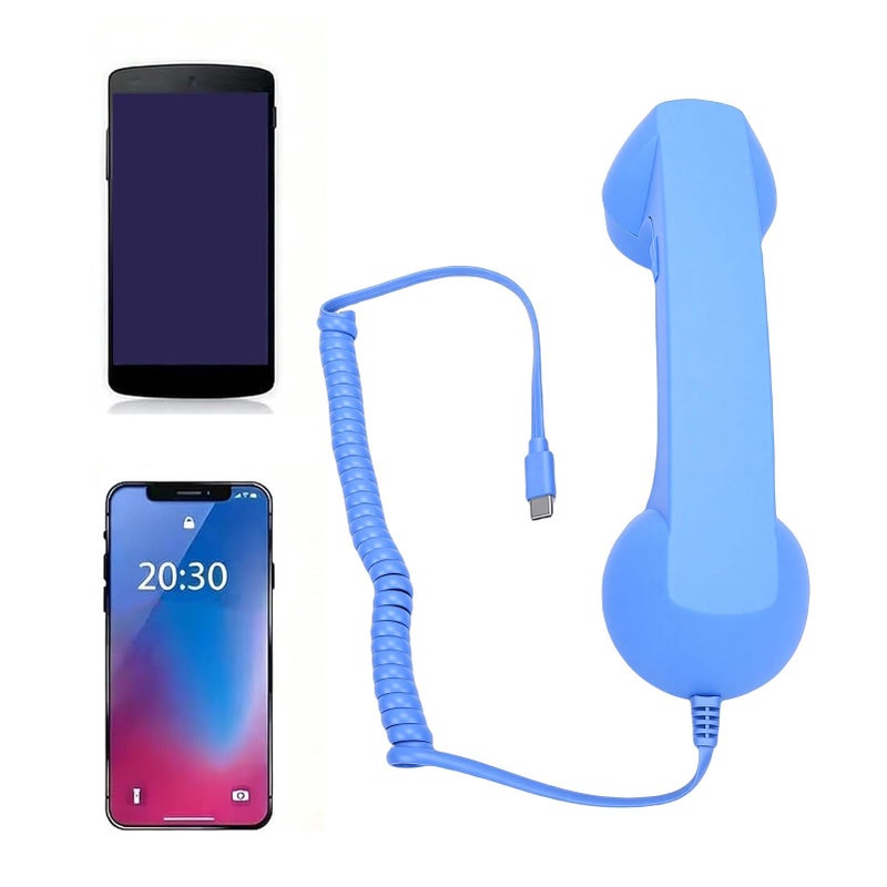 Retro Wired Telephone Handset Blue With Hifi Speaker Noise Cancelling Mic For Smartphones Tablets - Image 4