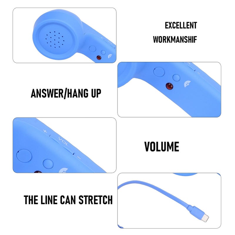 Retro Wired Telephone Handset Blue With Hifi Speaker Noise Cancelling Mic For Smartphones Tablets - Image 3