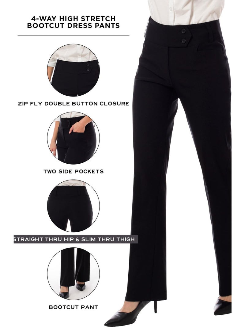 MixMatchy Women's Ultra Stretch Lux Comfort with Flex Motion Bootcut Dress Pants Work Business Office Trousers Black M - Image 5