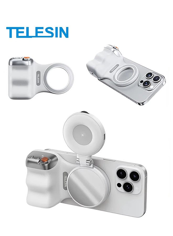 TELESIN Phone Camera Shoot Hand Grip Magnetic Smart Phone Holder Shooting Aid Remote Control Handle For Iphone Android Phone with Fill Light - Image 1