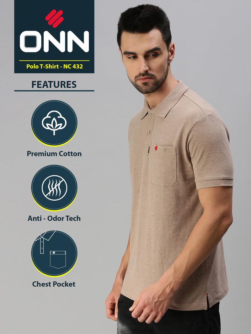 ONN Men's Solid Regular Fit Polo NC432_CML_1PC_Camel_M - Image 2